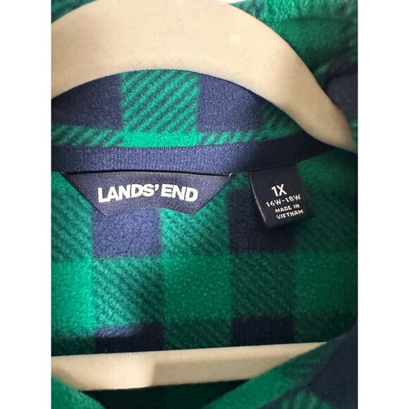 Lands end women’s fleece pullover buffalo check blue green cozycore plus size - Picture 3 of 9